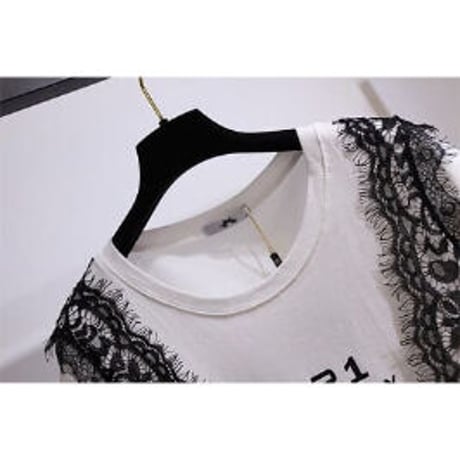 ★3L~7L★ぽっちゃりさん オシャレ重ねる風　レース切替 Tシャツ   62244