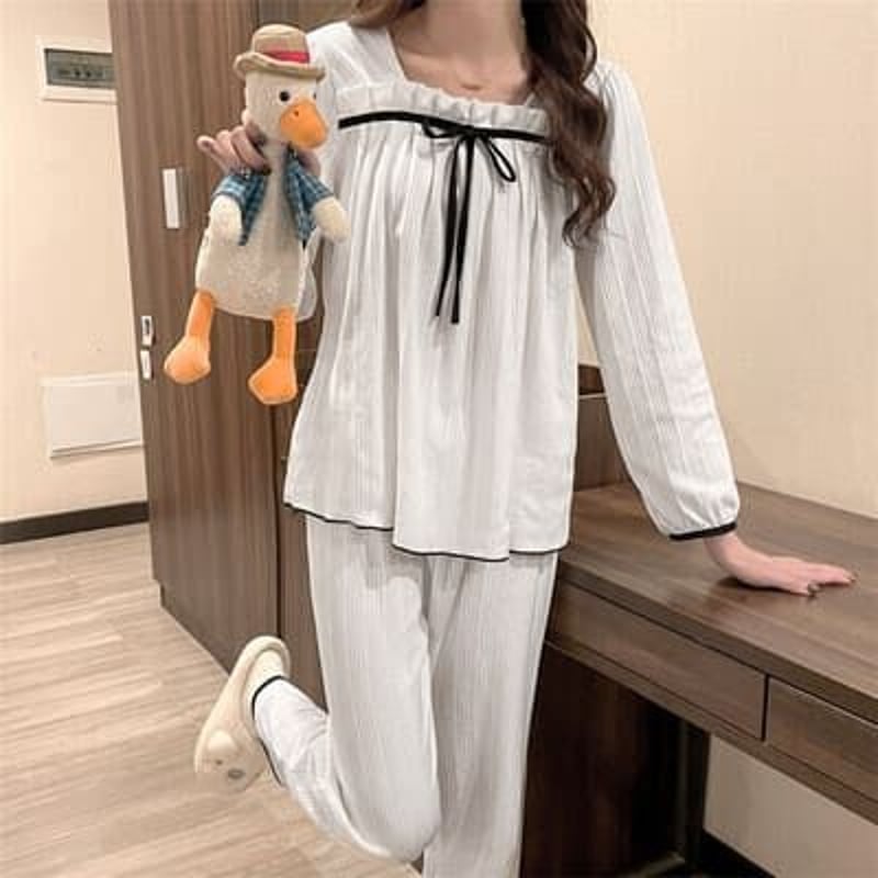 ☆M～2XL☆ パジャマ 可愛い 新品 長袖 夏 2点セット ルームウェア