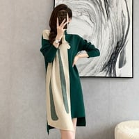 ★M～3L★ゆったり  オシャレニット  上品感 バイカラー　イレギュラー  ニットワンピース [グリーン]  9652