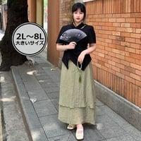 ★2L~8L★大きいサイズ★胸元編上げ　宮廷風ハイウエスト　バイカラー異素材切替ワンピース  63761