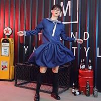 ★S～3L 男性 女性★コスプレ メイド服 ハロウィン衣装 ワンピースセーラー服   4set    [ネイビー]   2509