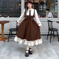 大きいサイズ★L～5L★セーラー服   バイカラー　異素材切替  ネクタイ付き重ねる風ワンピース [ブラウン]   67862