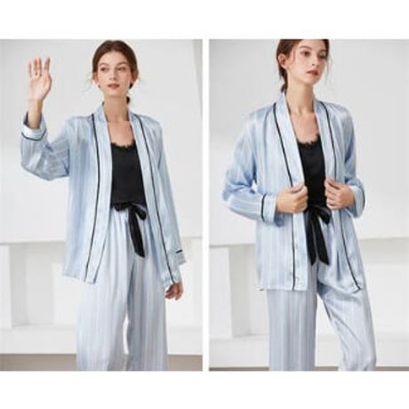 3色★M～2XL★トベアトップ ロングパンツ レースアップ パジャマ  3点セット   海外   2022041328