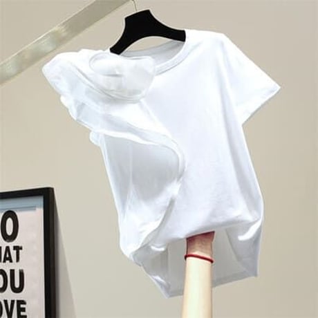 2色★S～3XL★ファッション フリル ソリッドカラー カジュアル 半袖 Tシャツ スリム   海外  2022041321