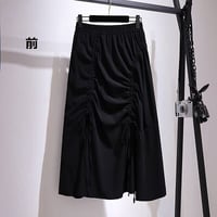 ★3L~7L★ぽっちゃりさん ギャザ入り 前スリット オシャレアシンメトリー スカート   [黒]     61523