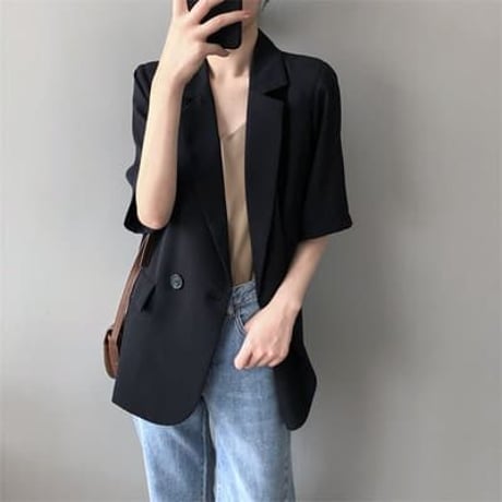 3色★M/L★ファッション コートカジュアル 新品 ピュアカラー スーツ 半袖   海外   2022071121