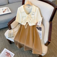 ★2L~8L★大きいサイズ★胸元調節リボンTシャツ  キャミワンピース  ２set  63685