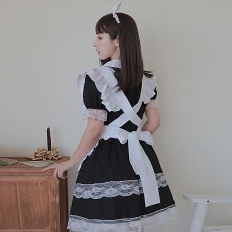 ★S～6L★可愛い コスプレ メイド服 エプロン ロリータ クラシカル ゴスロリ ドレス ワンピース   [ブラック]   1024B
