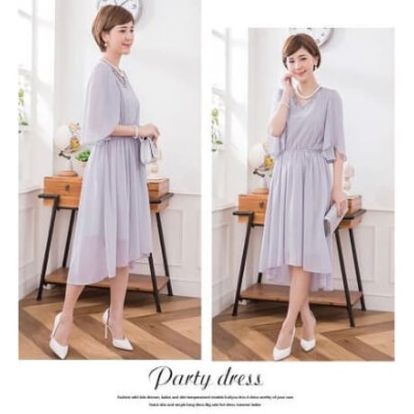 パーティー 二次会 結婚式 披露宴 二次会 大人上品 Vネックビジュー　シフォンドレスワンピース   88260