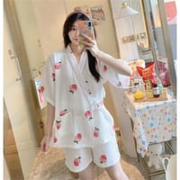 5色★M～2XL★パジャマ カジュアル セット ルームウェア パイナップル 長袖 sweet系 桃    2022041331-02