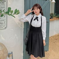 ★2L~8L★大きいサイズ★胸元ギャザ入りシャツ　ホールダーネックワンピース  ２set  63666