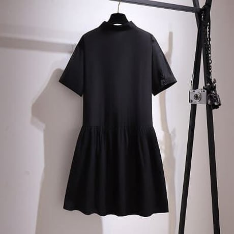 ★3L~7L★ぽっちゃりさん アシンメトリーギャザ入り コットン シャツワンピース61440