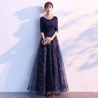 ★XS~4L★パーティー 二次会 結婚式 披露宴 ステージ 司会 演奏会 花柄レース　スパンコール刺繍切替ドレス   201025