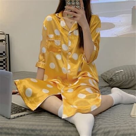★M～2XL★レディース パジャマ 薄い カーディガン シャツ セクシー    [イエロー]  海外   2022051010