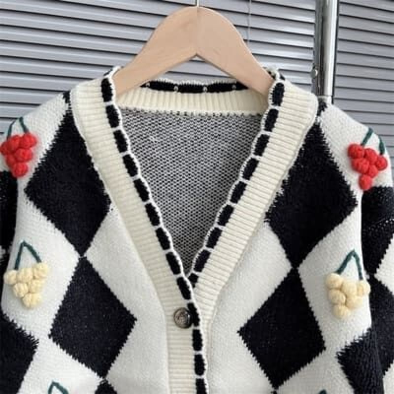 全3色☆3L～5L秋冬 新作 柔らかいニット配色切替 可愛い立体感ブドウ柄 