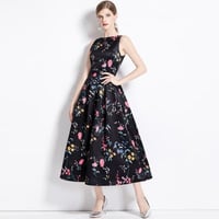 ★S~3L★二次会 パーティー 大人優雅印象　可愛い花柄ノースリーブワンピース [ブラック] S69082