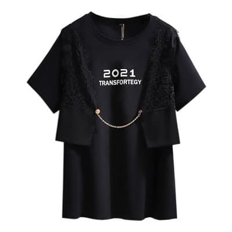 ★3L~7L★ぽっちゃりさん オシャレ重ねる風　レース切替 Tシャツ   62244