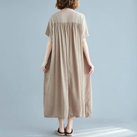 全6色　夏新作　ゆったり　大人カジュアルスタイル 涼感 コットンリネン　前ボタン ロングシャツワンピース    [F]    9161