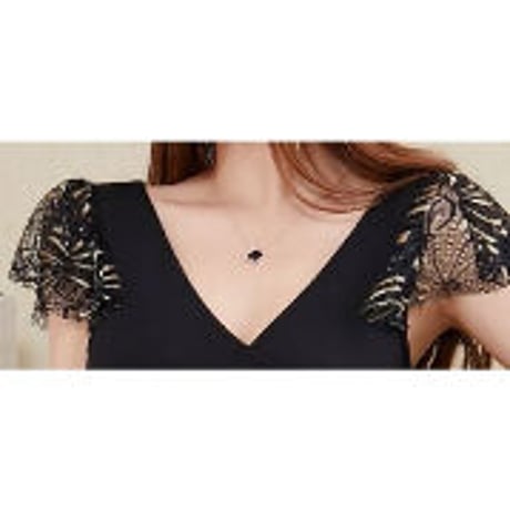 2COLOR★S～4L★キャバドレス キャバ嬢 Vネック レース切替 マレットドレス    3336