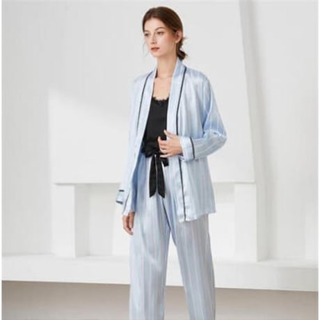 3色★M～2XL★トベアトップ ロングパンツ レースアップ パジャマ  3点セット   海外   2022041328