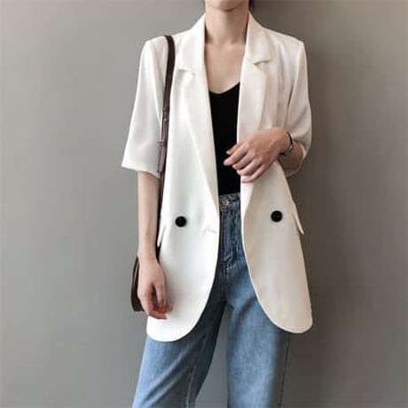 3色★M/L★ファッション コートカジュアル 新品 ピュアカラー スーツ 半袖   海外   2022071121
