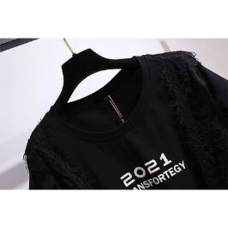 ★3L~7L★ぽっちゃりさん オシャレ重ねる風　レース切替 Tシャツ   62244
