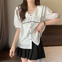 ★S～5L★バイカラー　セーラー服 レースシャツブラウス  トップス  [ホワイト]   1391