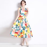 ★S~3L★結婚式 二次会 パーティー 華やか大きめ花柄プリント  ノースリーブワンピース [写真色]   S69069