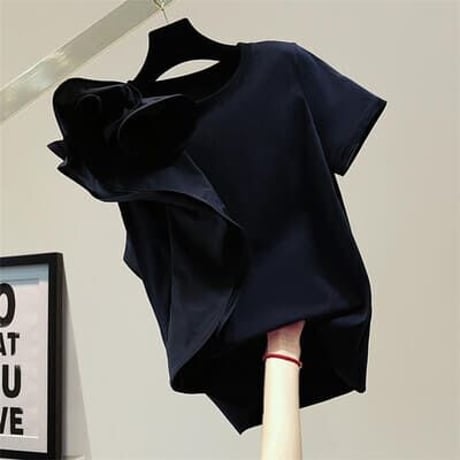 2色★S～3XL★ファッション フリル ソリッドカラー カジュアル 半袖 Tシャツ スリム   海外  2022041321