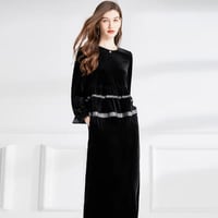 ★M～3L★レトロ感 気品 ベルベット ペプラムトップス スリット入りスカート２set  [ブラック]  S66682