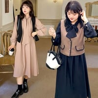★2L～5L★春秋新作 通勤通学 ベスト　可愛いリボン　ワンピース　2set     2242