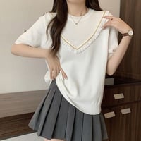 2COLOR★ゆったり 2L～5L★オーバーサイズ サマーニット 半袖ニット 薄手ニット 胸元可愛いフリルトップス  6206