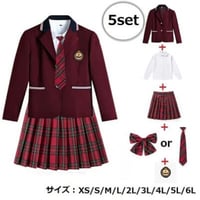 32色★チエック柄スカート★学生制服スーツセット ジャケット シャツ リボン バッジ 5set3051