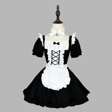 ★S～6L大きいサイズ★lolita コスプレ メイド服 エプロン クラシカル ゴスロリ 4点セット[ブラック]  8082