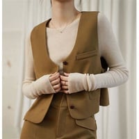★S～XL★スタッキング スーツ ベスト コート フレンチ Vネック    [カーキ]  海外  2022082050