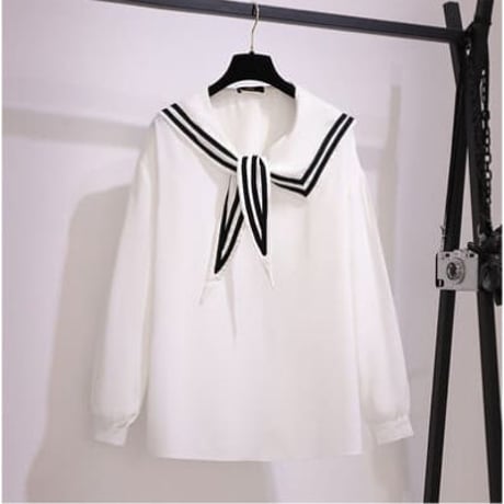 ★3L～7L★学生風 可愛いセーラー服 イレギュラー襟　シフォンシャツブラウス      62933