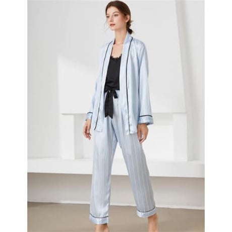 3色★M～2XL★トベアトップ ロングパンツ レースアップ パジャマ  3点セット   海外   2022041328