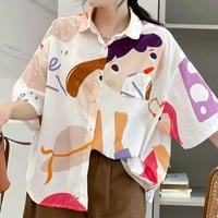 ３COLOR★最新トレント 原宿系 ゆったり  大きいサイズ  半袖シャツ  ブラウス  アニメ柄  61469