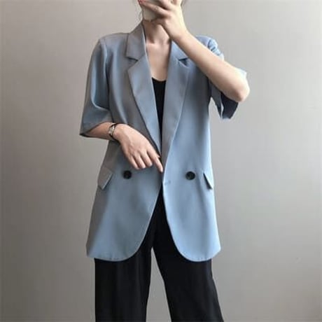 3色★M/L★ファッション コートカジュアル 新品 ピュアカラー スーツ 半袖   海外   2022071121
