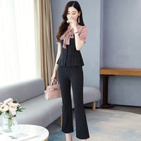 ★2色   OL通勤 オフェス着 通学 パーティー卒業式 入園式 披露宴 司会 トップス パンツ　2点セット   6089