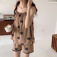 ★M～2XL★パジャマ 薄い ドット ルームウェア 夏 可愛い 2点セット   海外  2022051029