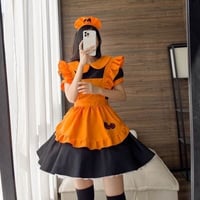 ★S～6L★コスプレ メイド服 ハロウィン衣装 可愛い 舞台 ワンピース 3set      [オレンジ]    8072