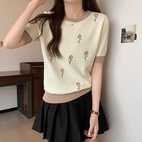 2COLOR★2L～5L★涼感ニット オーバーサイズ サマーニット 薄手ニット　花柄刺繍ニットトップス  6216