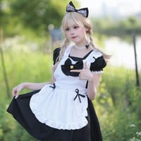 2色★S～6L大きいサイズ★可愛い ロリータ メイド服 鈴リボン ハロウン衣装 贅沢  8点セット 8224