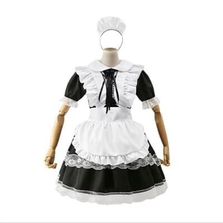 ★S～6L★可愛い コスプレ メイド服 エプロン ロリータ クラシカル ゴスロリ ドレス ワンピース   [ブラック]   1024B