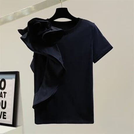2色★S～3XL★ファッション フリル ソリッドカラー カジュアル 半袖 Tシャツ スリム   海外  2022041321