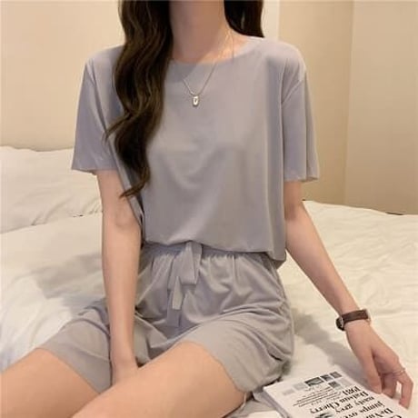 5色★M～2XL★夏 薄い 半袖 短いスタイル パジャマ 2点セット ルームウェア     海外  2022051041