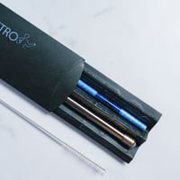＃13 インディゴボーダー３点セット（ストロー、ケース、洗浄ブラシ）