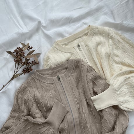 Fringe W Zip Cardigan