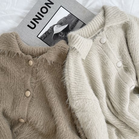 Shaggy Knit Short Collar Cardigan